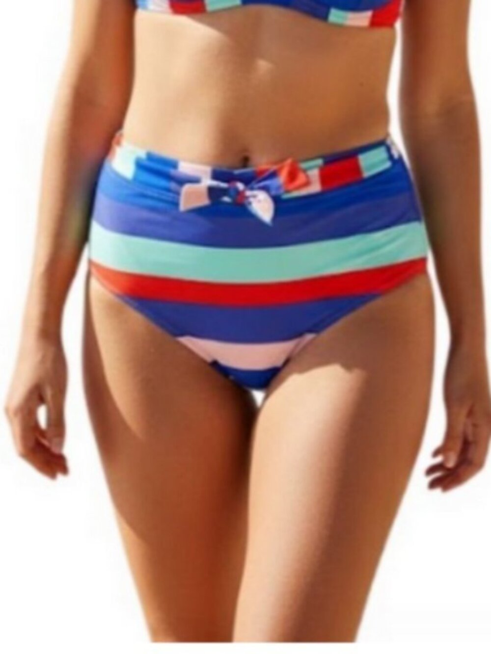 Raisins Women Large Striped High Waisted Swimsuit Bikini Bottom Poolside Pant